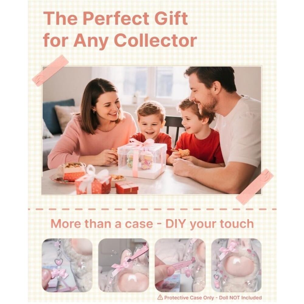 6.7" Clear LABUBU Figure Protective Case for Doll Collectibles Crystal Display - Picture 2 of 9